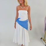 Sylvia Stripe Waist Bandana Sleeveless Tie Maxi Dress - Off White