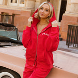 Fancy Split Zip Hoodie - Ruby Red