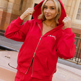 Fancy Split Zip Hoodie - Ruby Red
