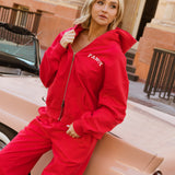 Fancy Split Zip Hoodie - Ruby Red