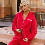 Fancy Split Zip Hoodie - Ruby Red