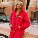 Fancy Split Zip Hoodie - Ruby Red