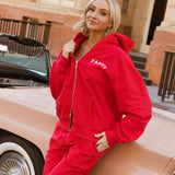 Fancy Split Zip Hoodie - Ruby Red