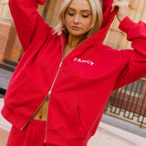 Fancy Split Zip Hoodie - Ruby Red