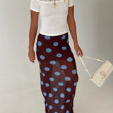 Ken Polka Dot Mesh Maxi Skirt - Brown/Blue