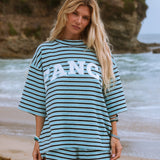 Towel Terry Short Sleeve Classic Mockneck - Blue/Navy Stripe