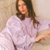 Oversized Terry Gingham Mockneck - Lilac