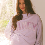 Oversized Terry Gingham Mockneck - Lilac