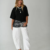Kari Knit Top w/ Asymmetrical Lace Contrast- Jet Black