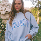 Oversized Terry Gingham Mockneck - Bluebell