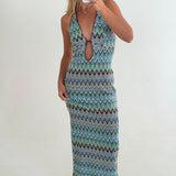Faith Halter Maxi Dress- Blue Combo