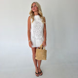 Ava Embroidered Mini Dress- Off White