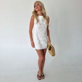 Ava Embroidered Mini Dress- Off White