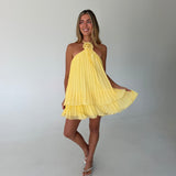 Sarah Halter Pleated Mini Dress- Lemon