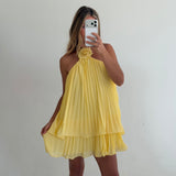 Sarah Halter Pleated Mini Dress- Lemon