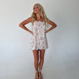 Rylie Floral Scalloped Mini Dress- Dusty Blue
