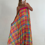Kasey Plaid Maxi Dress- Multicolor