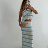 Cara Striped Maxi Skirt- Ivory-Blue