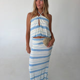Cara Striped Maxi Skirt- Ivory-Blue