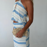 Cara Striped Maxi Skirt- Ivory-Blue