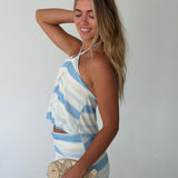 Mallory Striped Halter Top- Ivory-Blue