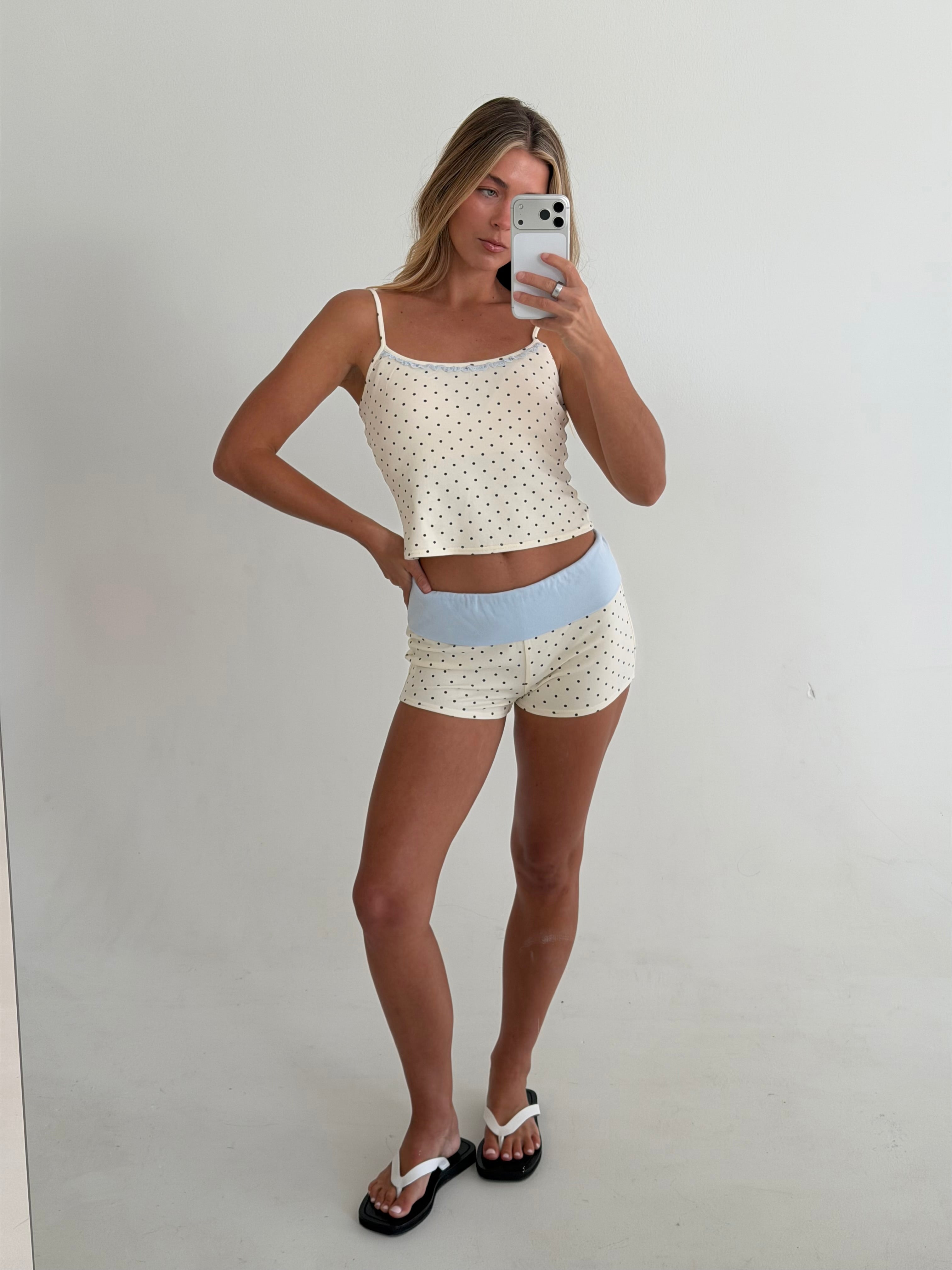 Megan Polka Dot Cami Tank - Cream Multi