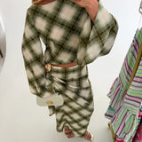 Sammi Plaid Drape Set - Green Combo