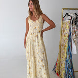 Rachael Floral Open-Back Maxi Dress - Butter Floral