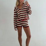 Dorie Striped Knit Button Shorts - Brown