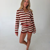 Dorie Striped Knit Button Shorts - Brown