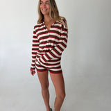 Dorie Striped Knit Button Shorts - Brown