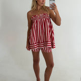 Caroline Striped Shorts- Red