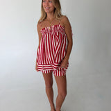 Caroline Striped Shorts- Red