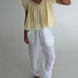 Taylor Lace Trim Top- Yellow