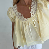 Taylor Lace Trim Top- Yellow