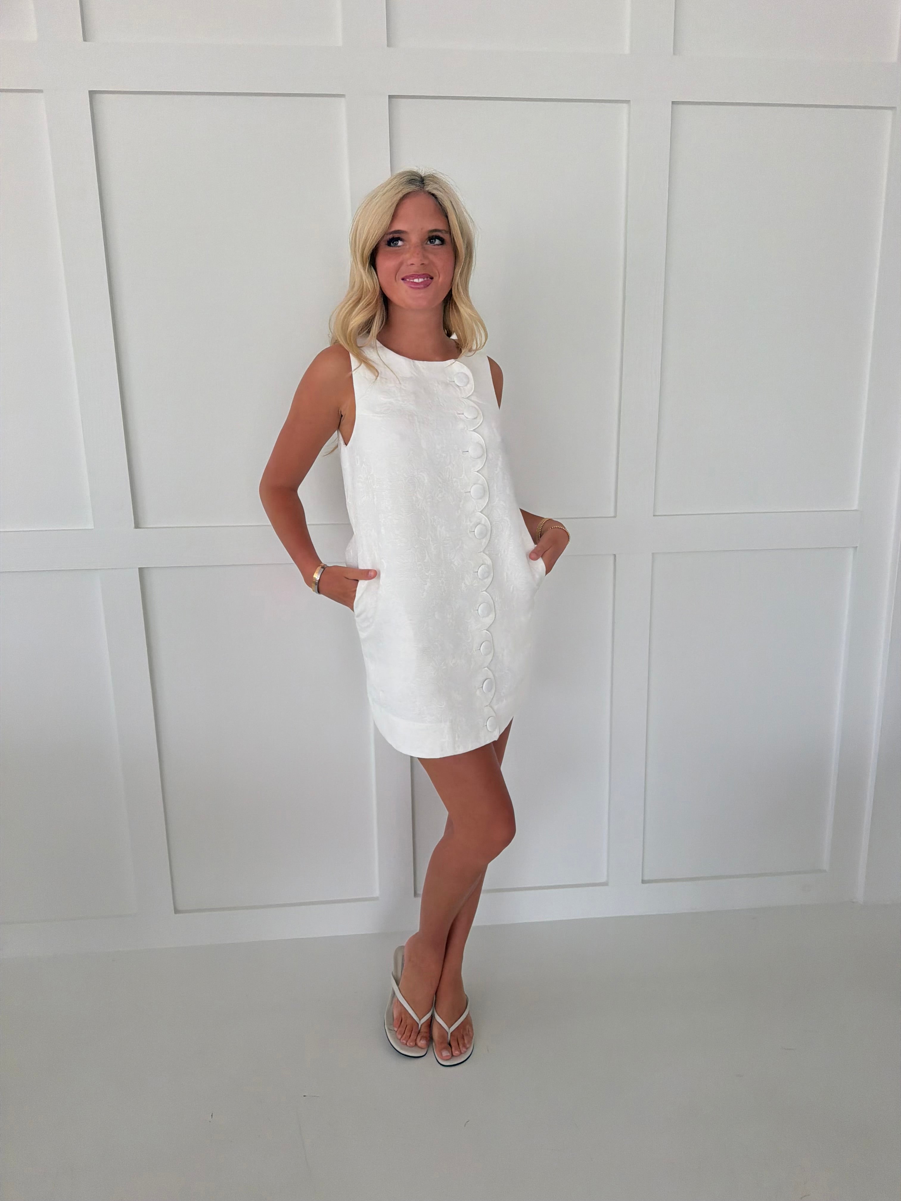 Sammi Scalloped Detail Mini Dress - Off White