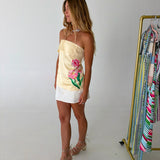 Amy Floral Print Strapless Top- Butter Yellow