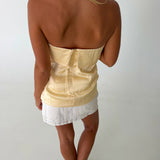 Amy Floral Print Strapless Top- Butter Yellow