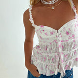 Ashton Floral Ruffle Cami Top- Pink Ribbon