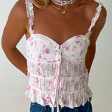 Ashton Floral Ruffle Cami Top- Pink Ribbon
