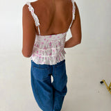 Ashton Floral Ruffle Cami Top- Pink Ribbon