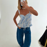 Caroline Ruffle Cami Top- Baby Blue Patch