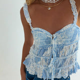 Caroline Ruffle Cami Top- Baby Blue Patch