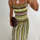Cali Knit Striped Midi Dress -Brown/Olive