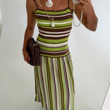 Cali Knit Striped Midi Dress -Brown/Olive