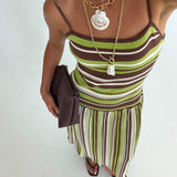 Cali Knit Striped Midi Dress -Brown/Olive