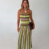 Cali Knit Striped Midi Dress -Brown/Olive