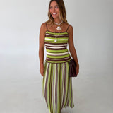 Cali Knit Striped Midi Dress -Brown/Olive