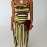 Cali Knit Striped Midi Dress -Brown/Olive
