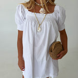 Brit Smocked Babydoll Mini Dress - White